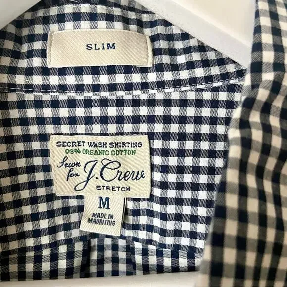 J. Crew Navy And White Gingham Shirt Slim Medium - Picture 4 of 4